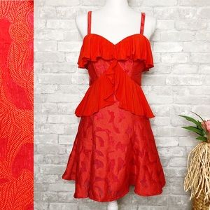 NWT FOXIEDOX at Nordstrom Red Novelty Print Fit & Flare Sleeveless Short Dress